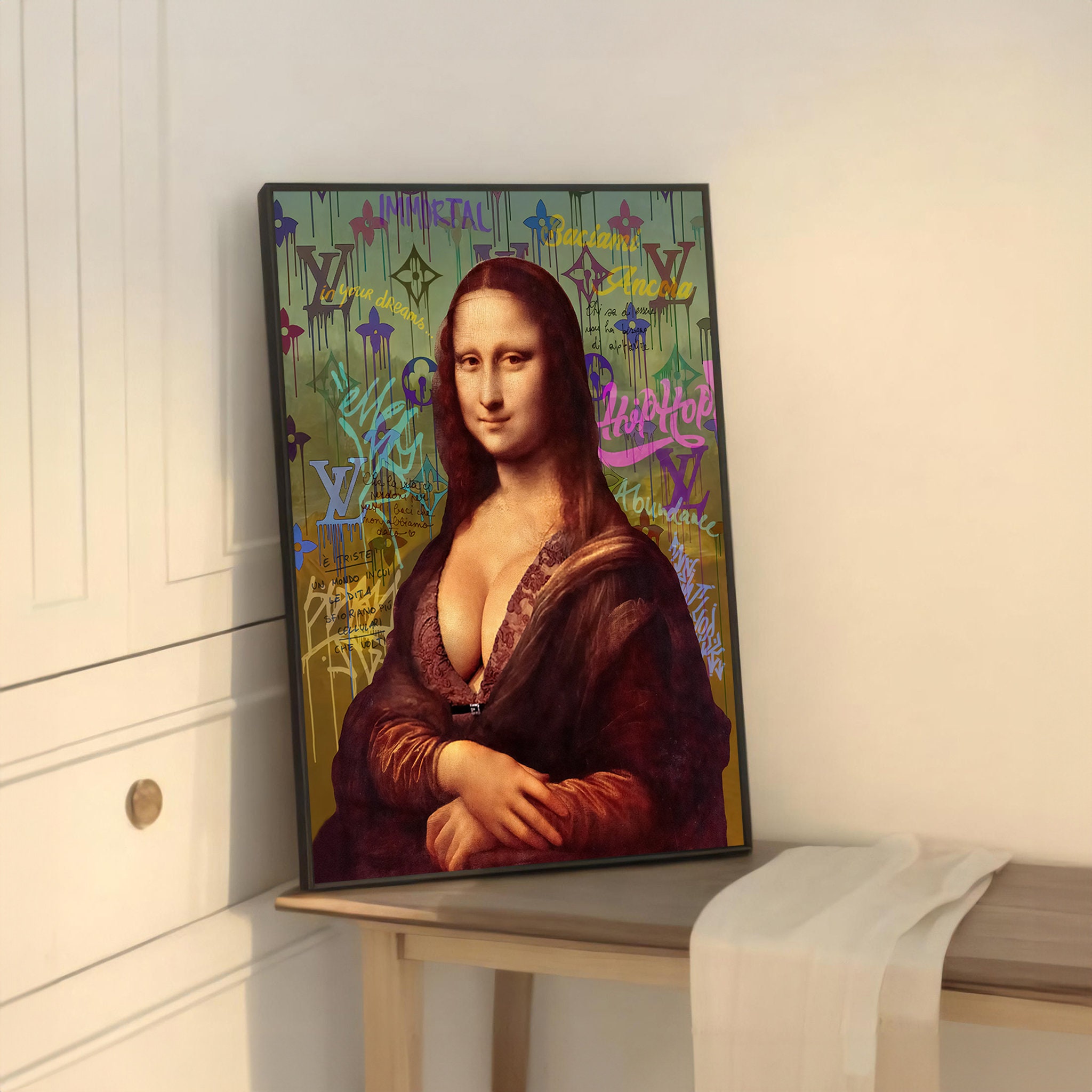 モナリザのグラフィティキャンバス絵画、現代のストリートアートを再