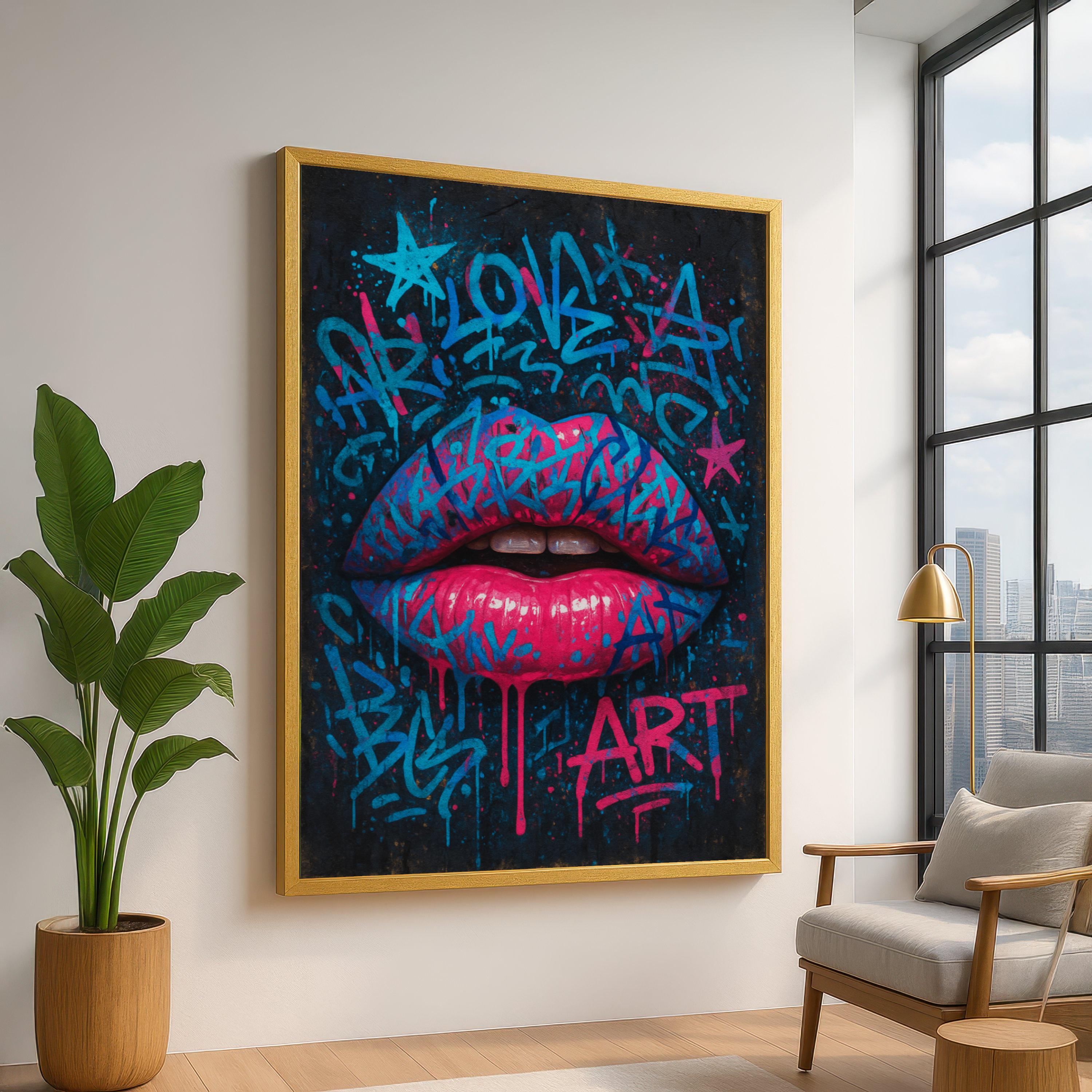 Vibrant Graffiti Lips Canvas Wall Art, Street Art Mural Decor