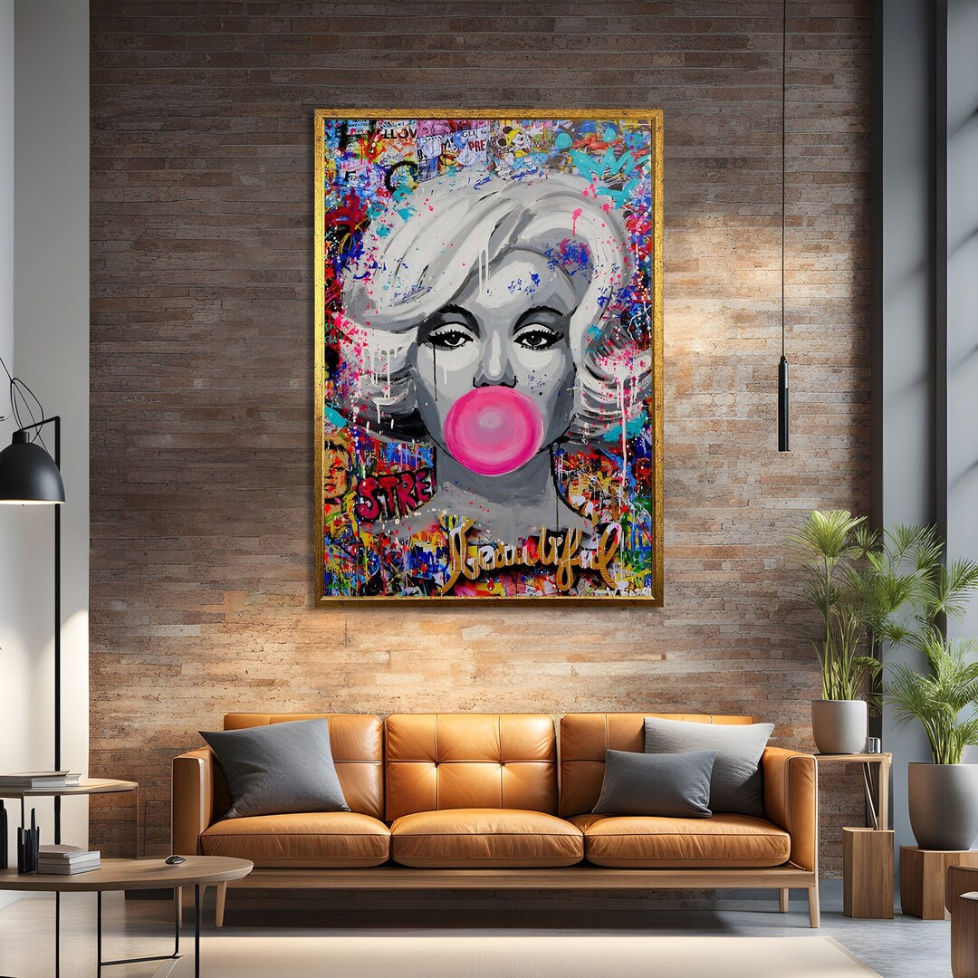 Marilyn Monroe Graffiti Pop Art Canvas Print - Vibrant Bubble Gum ...