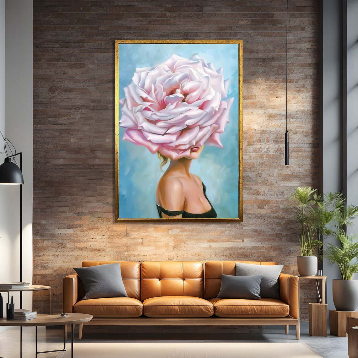 Elegant Modern Woman With Flower Head Canvas Digital Print Art - Unique ...
