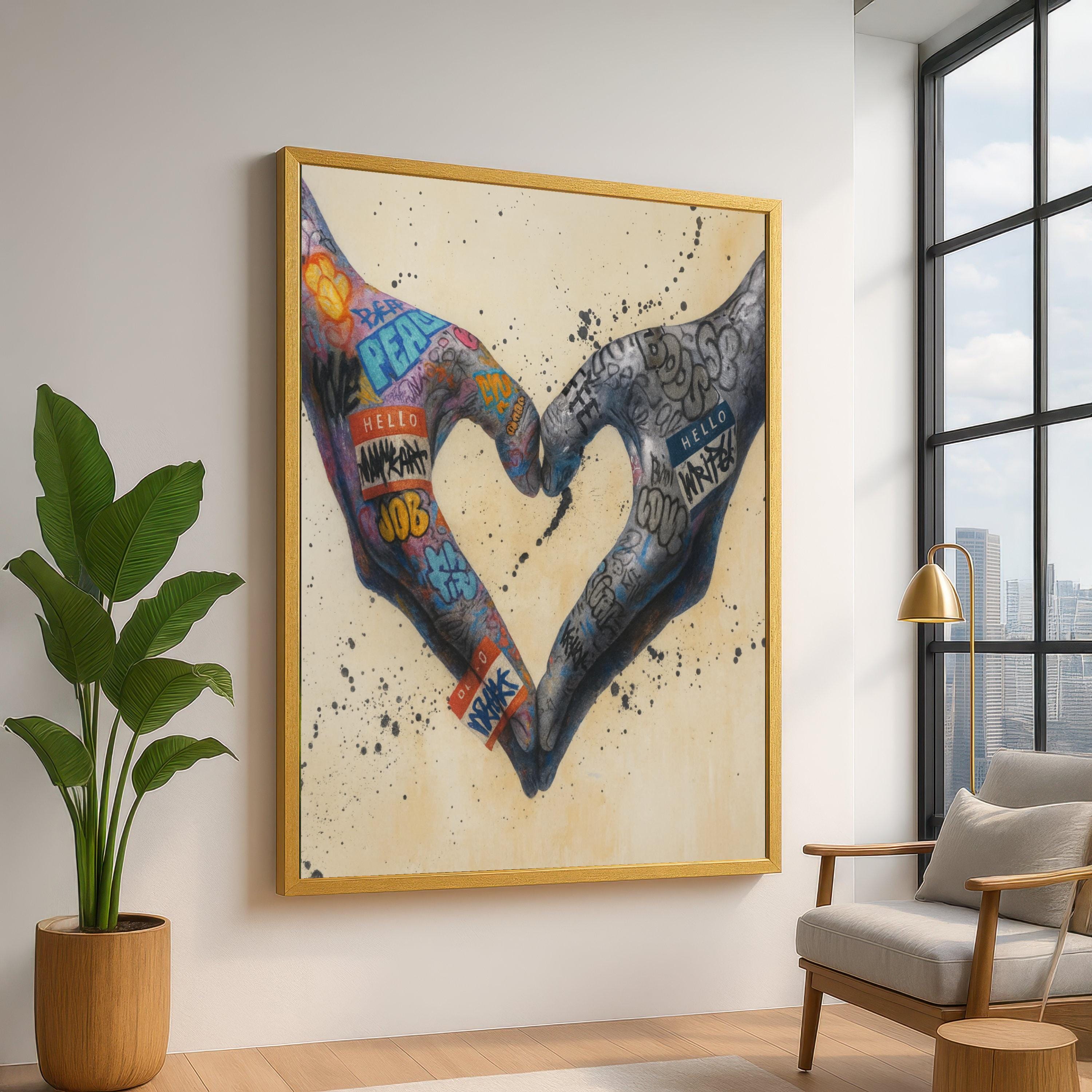 Graffiti Tattooed Hands Forming Heart Canvas, Urban Street Art