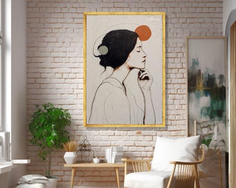 Abstract Schilderij Vrouw | Zwart Wit Schilderij Vrouw | Illustratie Vrouw - Sfeer aan de Muur