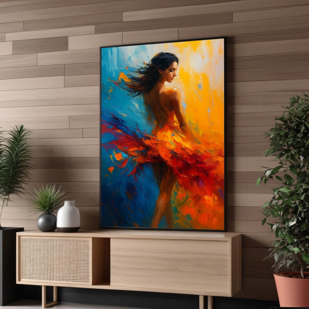 Abstract Woman in Fiery Red and Blue – Bold and Energetic Canvas ...