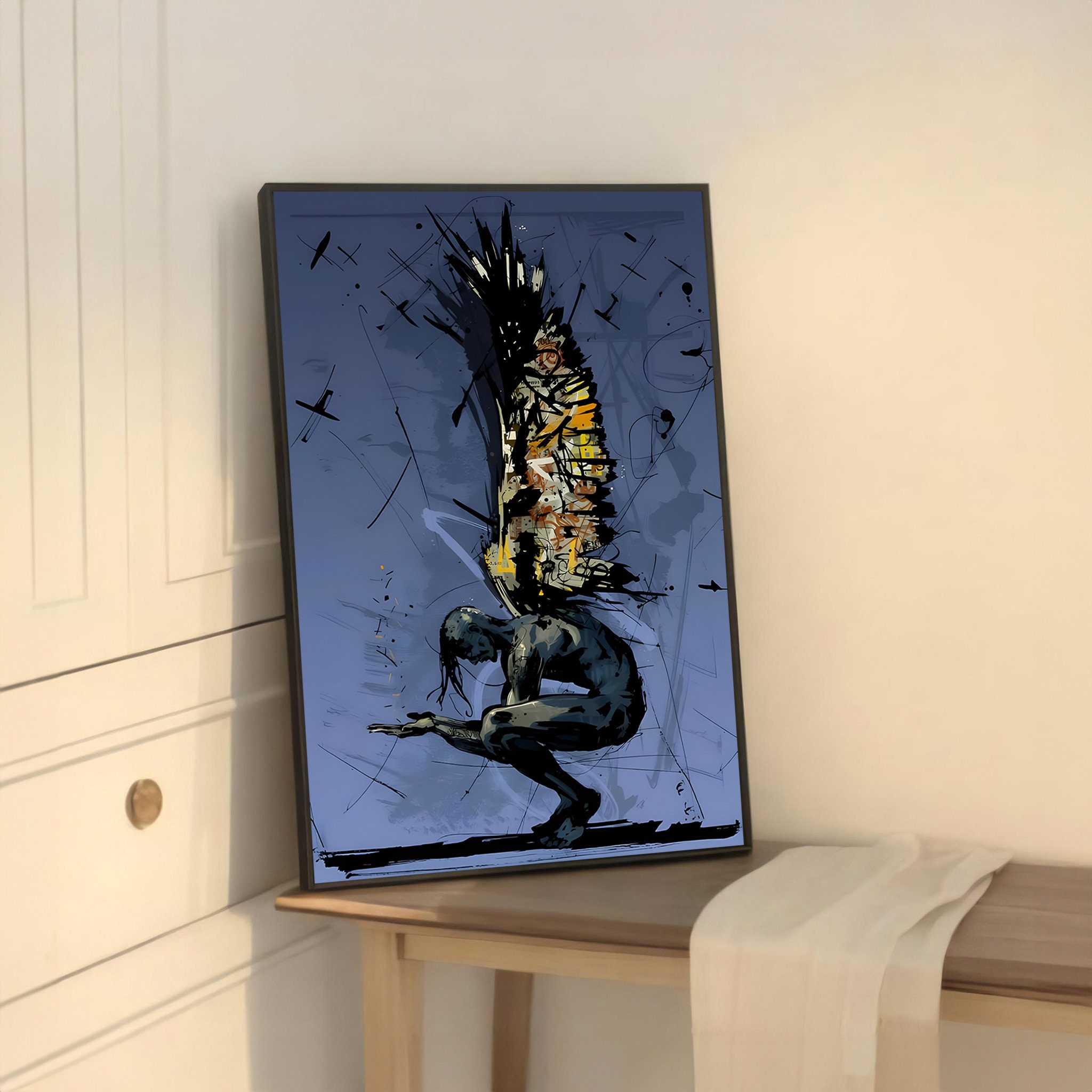 幻想的なグラフィティエンジェルキャンバス絵画アート - ダークで神秘