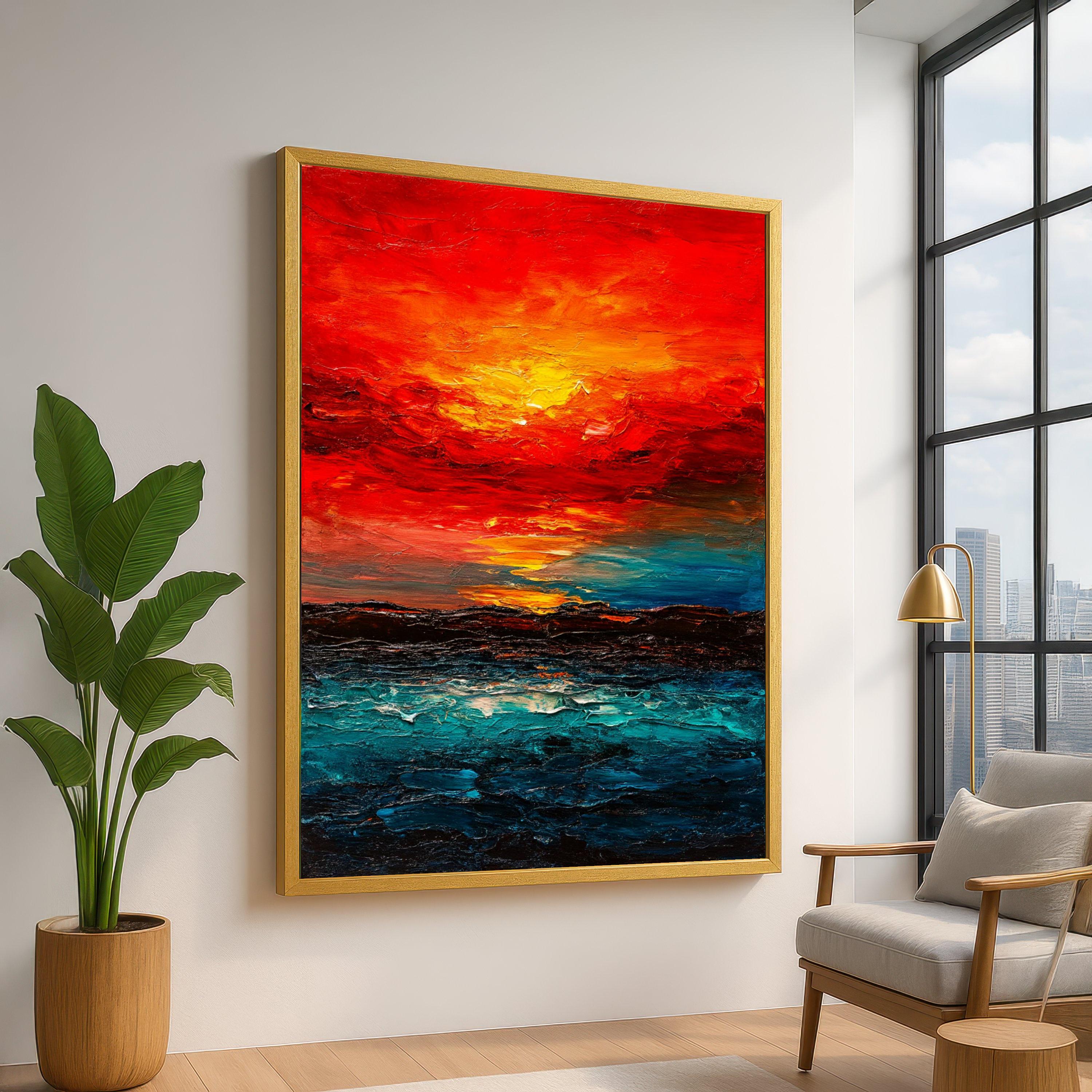 Flying Colours – Abstract Art パンク天国 7インチ Vibrant Sunset Horizon Canvas, Bold Abstract Seascape Wall Art