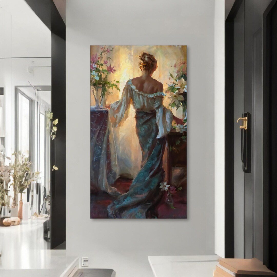 Elegant Lady Painting Wall Art – Graceful Woman in Floral Setting ...