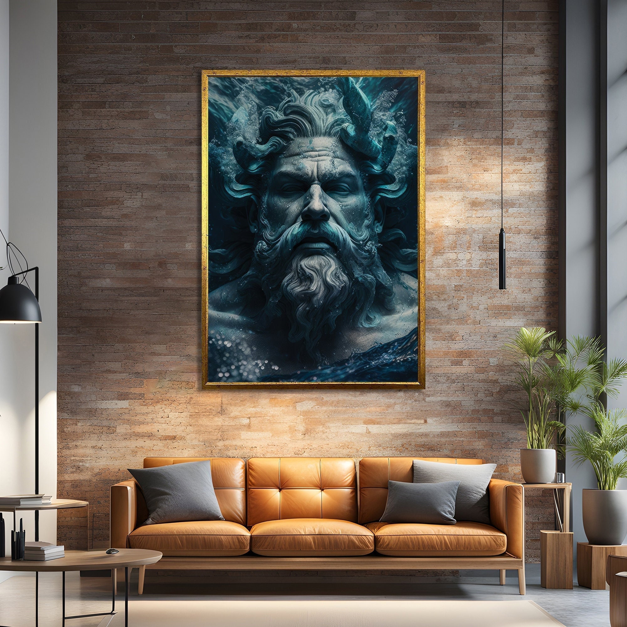 Poseidon King of the Sea Canvas Digital Print Art - Majestic Ocean God Painting Wall Decor with Intricate Details