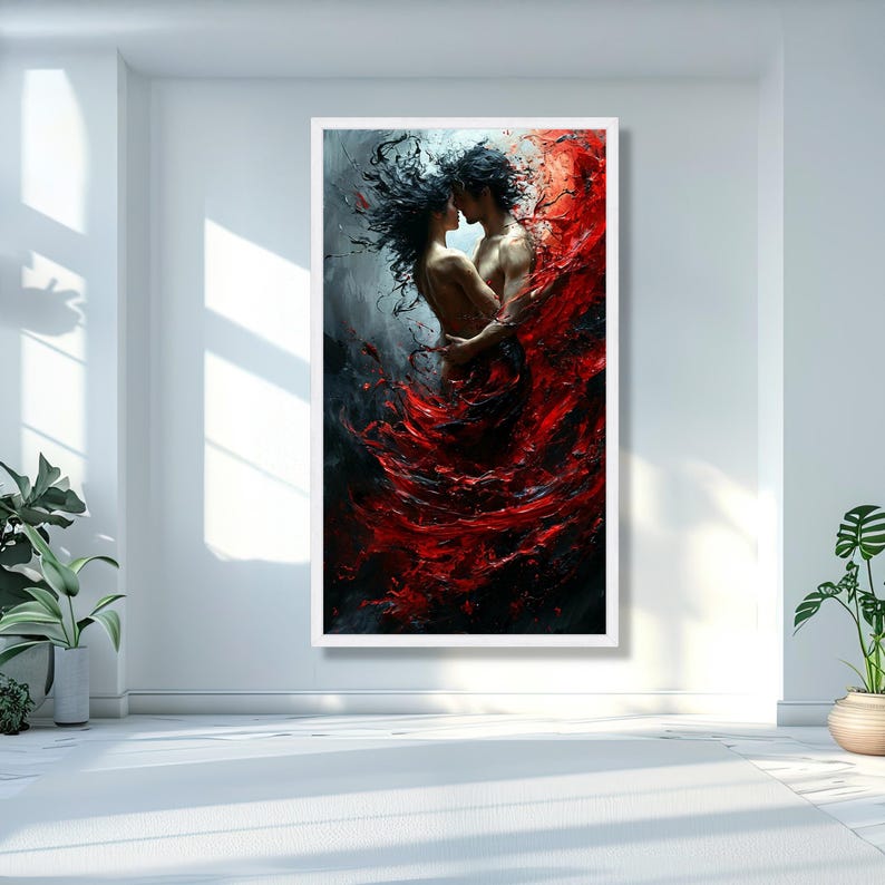 Passionate Embrace Couple Canvas, Abstract Red and Black Swirl Art, Romantic Wall Art, Sensual Home Decor, Contemporary Canvas image 5