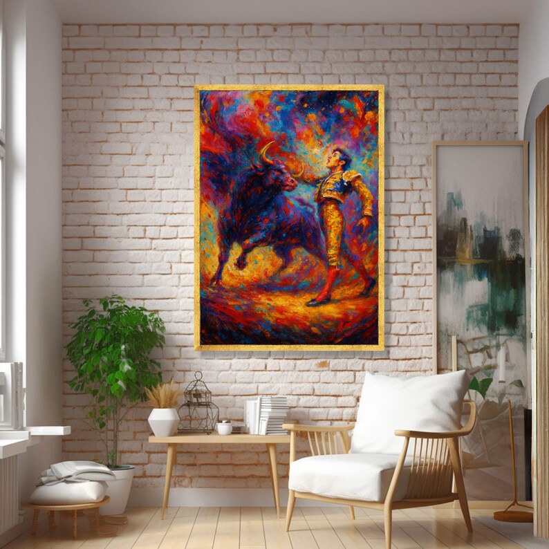 Vibrant Bullfight Scene Canvas Wall Art, Colorful Matador Painting ...
