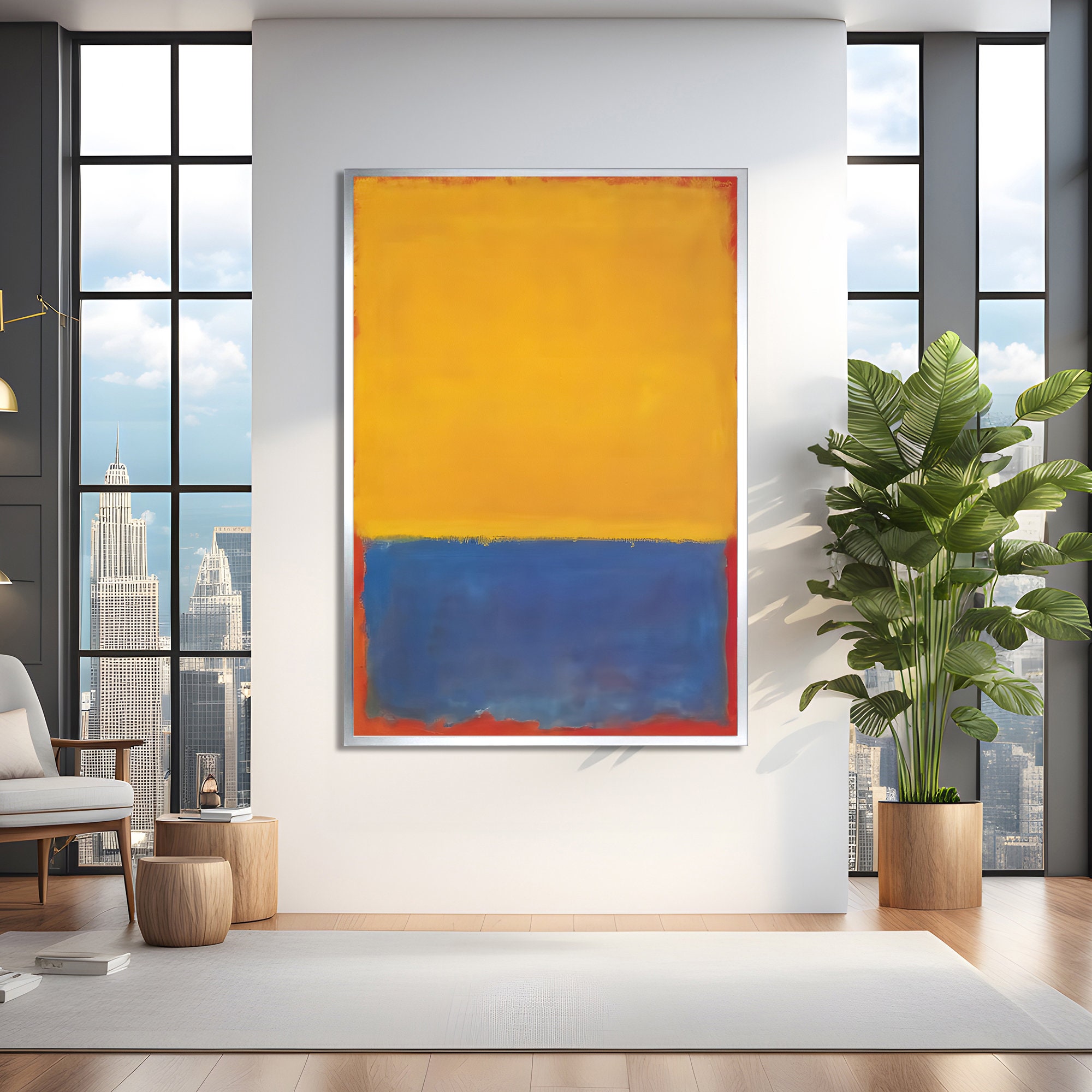 Bright Yellow and Blue Mark Rothko Style Abstract Canvas Wall Art for ...