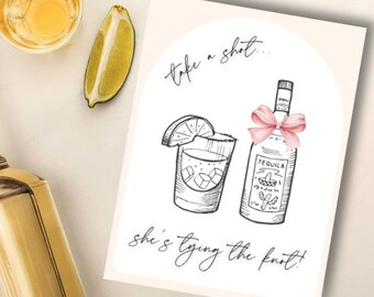 Pink Coquette Bows Theme Bachelorette Party Sign | Take a Shot... She&#39;s Tying the Knot