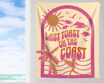 Last Toast on the Coast Bachelorette Theme Decoration Tapestry for Coastal Beach Themed Bachelorette Party