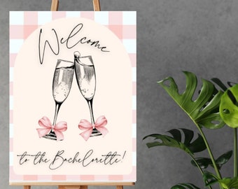 Pink Coquette Bows Bachelorette Welcome Sign | Coquette Bows | Tying the Knot Theme