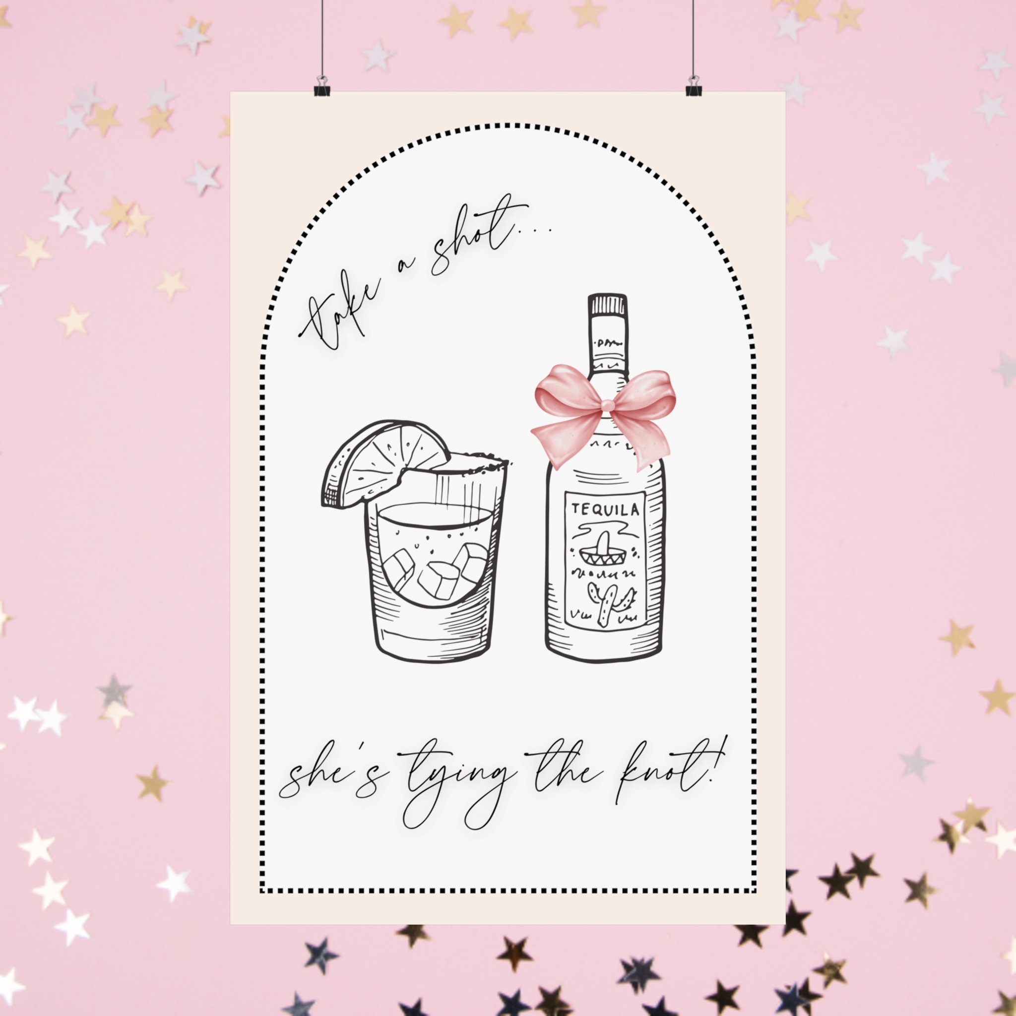 Take a Shot She's Tying the Knot Matte Poster for Pink Ribbon Bows Coquette Bridal Shower Bachelorette