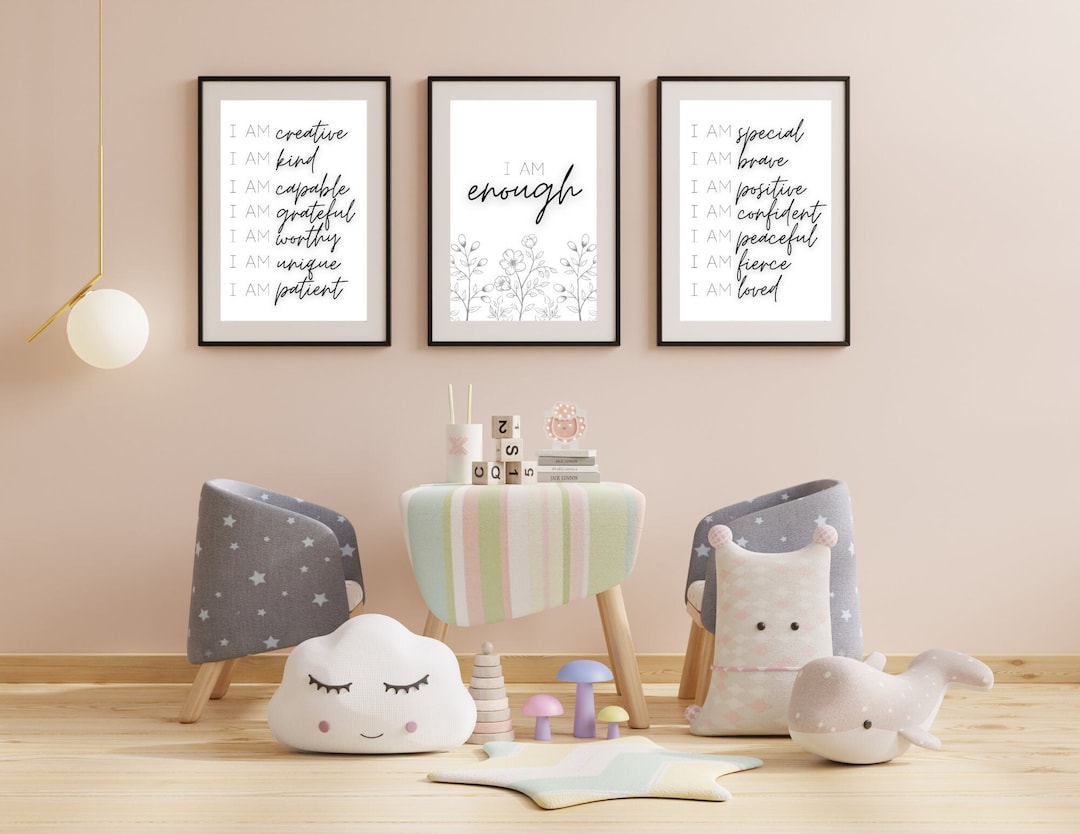 Set of 3 Daily Affirmations Wall Art for Kids' Room, Nursery, Playroom ...