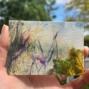 Acuarela original de ACEO / Pintura abstracta en miniatura de paisaje de páramo / Tarjeta de colección / Pintura a mano de Rosemary Whittle