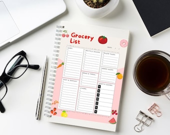 Printable Grocery List Template | Minimalist Food Shopping List PDF | Digital Meal Planner for Kitchen Organization | Instant Download