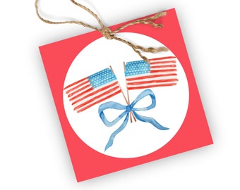 American Flag Favor Tags | Patriotic Party, USA Bow (PDF + PNG)