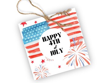 Happy 4th of July Treat Party Favor Tags | American Flag | Fireworks Summer Printables | Patriotic Printable |
