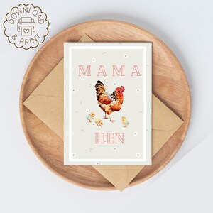 Tarjeta imprimible del Día de la Madre, Tarjeta del Día de la Madre Mamá Gallina, Tarjeta de Mamá Gallina