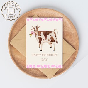 Afdrukbare Moederdagkaart, Happy M-Uierdagkaart, Boerderijmoeder Moederdagkaart, Koe Moederdagkaart
