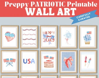 Arte stampabile della bandiera americana / Stampe artistiche del Memorial Day / Decorazione del 4 luglio / Bandiera americana preppy / Arte murale stampabile del 4 luglio