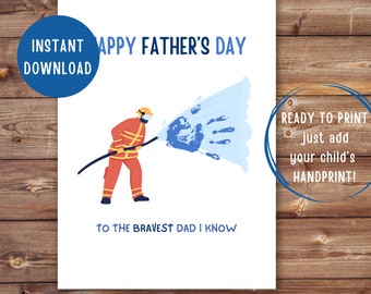 Father’s Day Handprint Art Craft | PRINTABLE | FIREFIGHTER dad craft | Gift for Dad from Kids | DIY Keepsake Craft | Preschool Activity