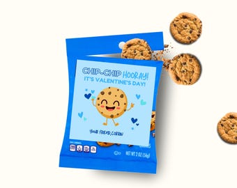 Editable Kids School Valentine's Labels, Chip Hooray Cookie Valentine template, Gifts for School Classroom Valentines, Cookie Valentine