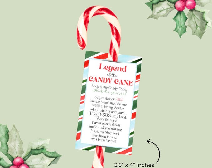 Legend of the Candy Cane Printable Tag, Candy Cane Poem, Christmas Tags ...