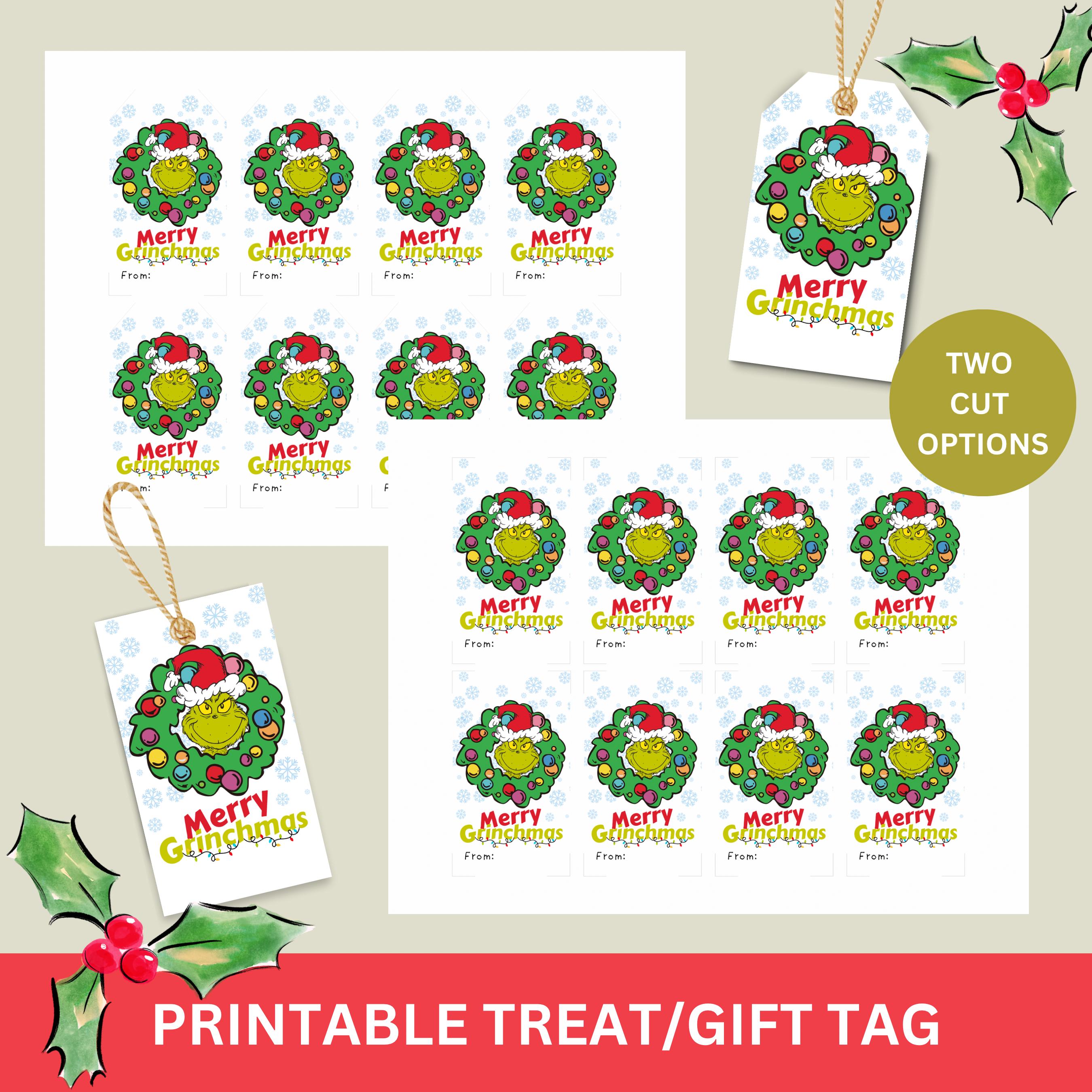 EDITABLE Grinch Treat Gift Tag, Christmas Candy Bag Topper, Merry ...