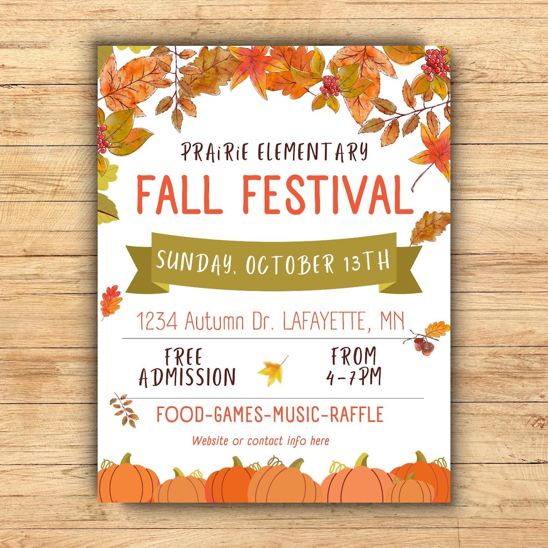 Fall Raffle Poster EDITABLE Fall Festival Flyer, Autumn Harvest School Fundraiser Event ...
