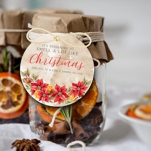 Sta iniziando a profumare molto di Natale Etichetta regalo, IDEA REGALO FACILE, Etichetta regalo di pot-pourri di Natale, Etichetta regalo di pot-pourri per stufa
