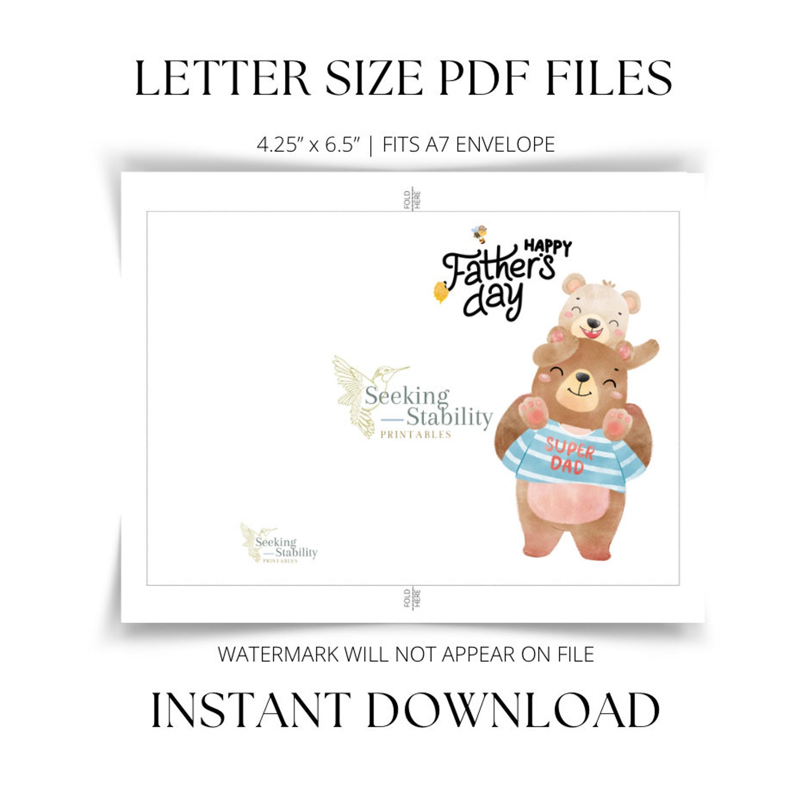 Happy Father’s Day Card Printable |papa Bear Father’s Day Card Instant ...