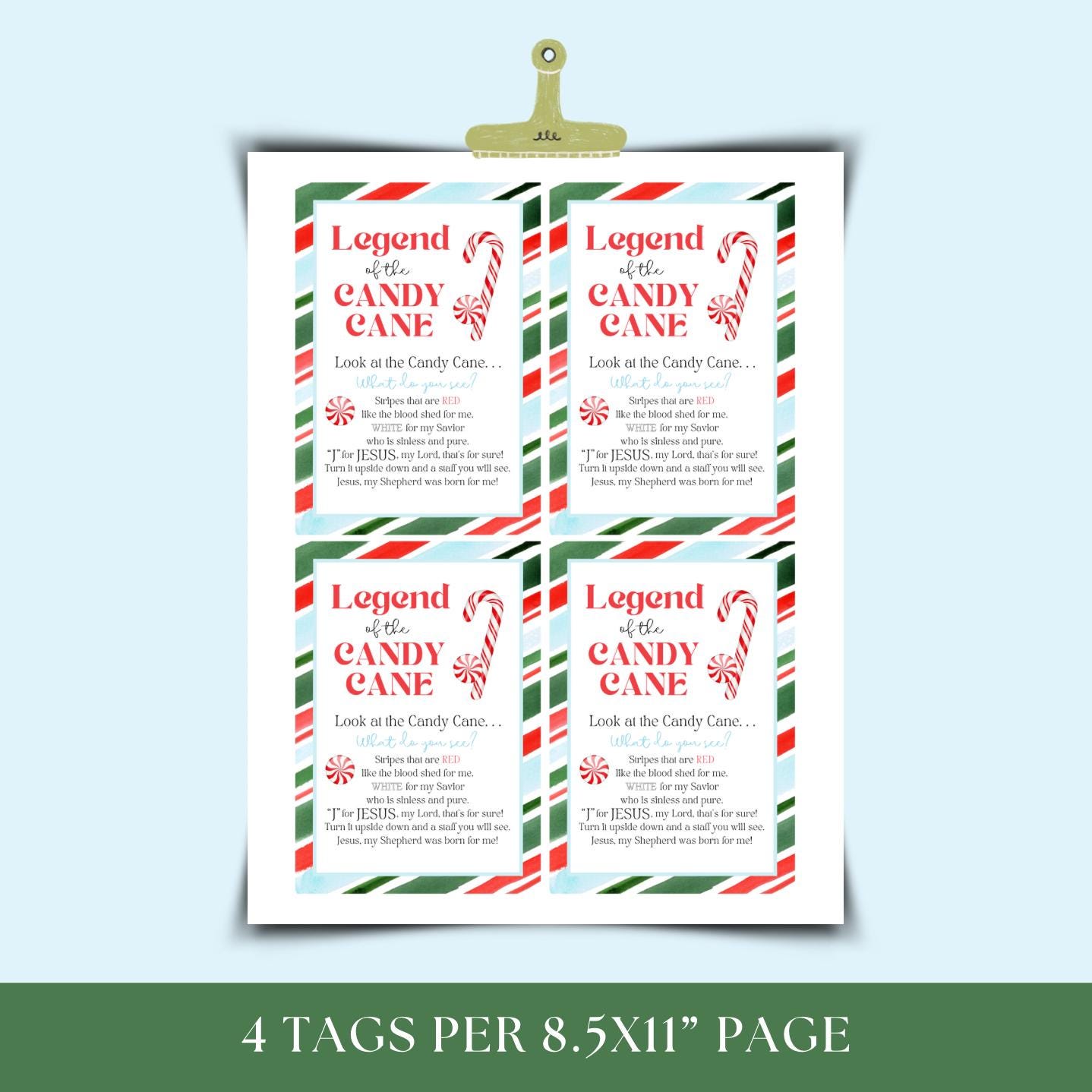 Legend of the Candy Cane Printable Tag,candy Cane Poem, Christmas Tags ...