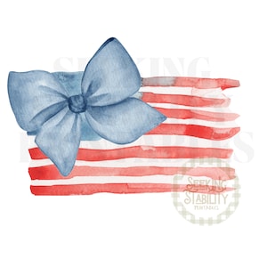 Preppy bandiera americana PNG / Preppy Bow Flag / Acquerello Grandmillenial Quarto di luglio / Preppy Patriottico Clip Art / Quarto di luglio Preppy