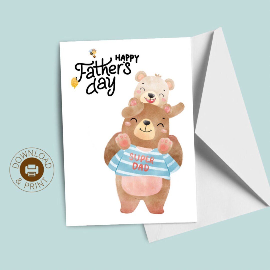 Happy Father’s Day Card Printable |papa Bear Father’s Day Card Instant ...