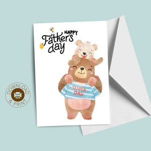 Cartão de feliz dia dos pais para impressão | Cartão de dia dos pais do papai urso Download instantâneo cartão de dia dos pais