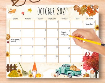 Calendario modificabile di ottobre 2024: Planner autunnale stampabile (download digitale)