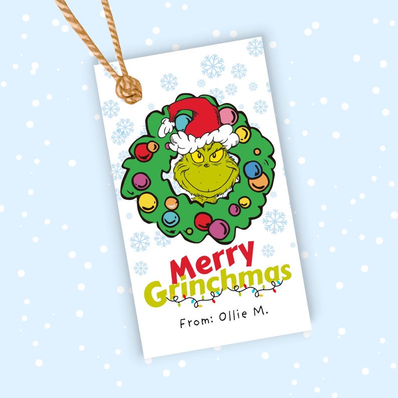 EDITABLE Grinch Treat Gift Tag, Christmas Candy Bag Topper, Merry ...