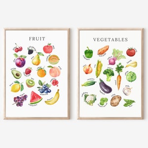 SET di stampe di frutta e verdura / Arredamento della classe / Poster Montessori / Poster educativo / Download istantaneo