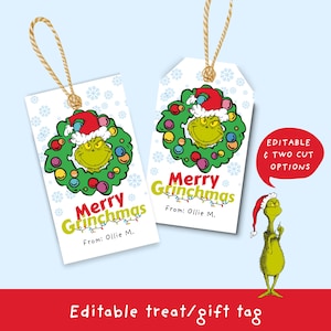 EDITIERBARE Grinch Treat Geschenkanhänger, Weihnachtssüßigkeit Bag Topper, Merry Grinchmas!
