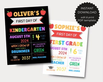 Editable Colorful First Day of School Sign | Reusable First Day of School Sign | Back to School Interview | School Picture Prop