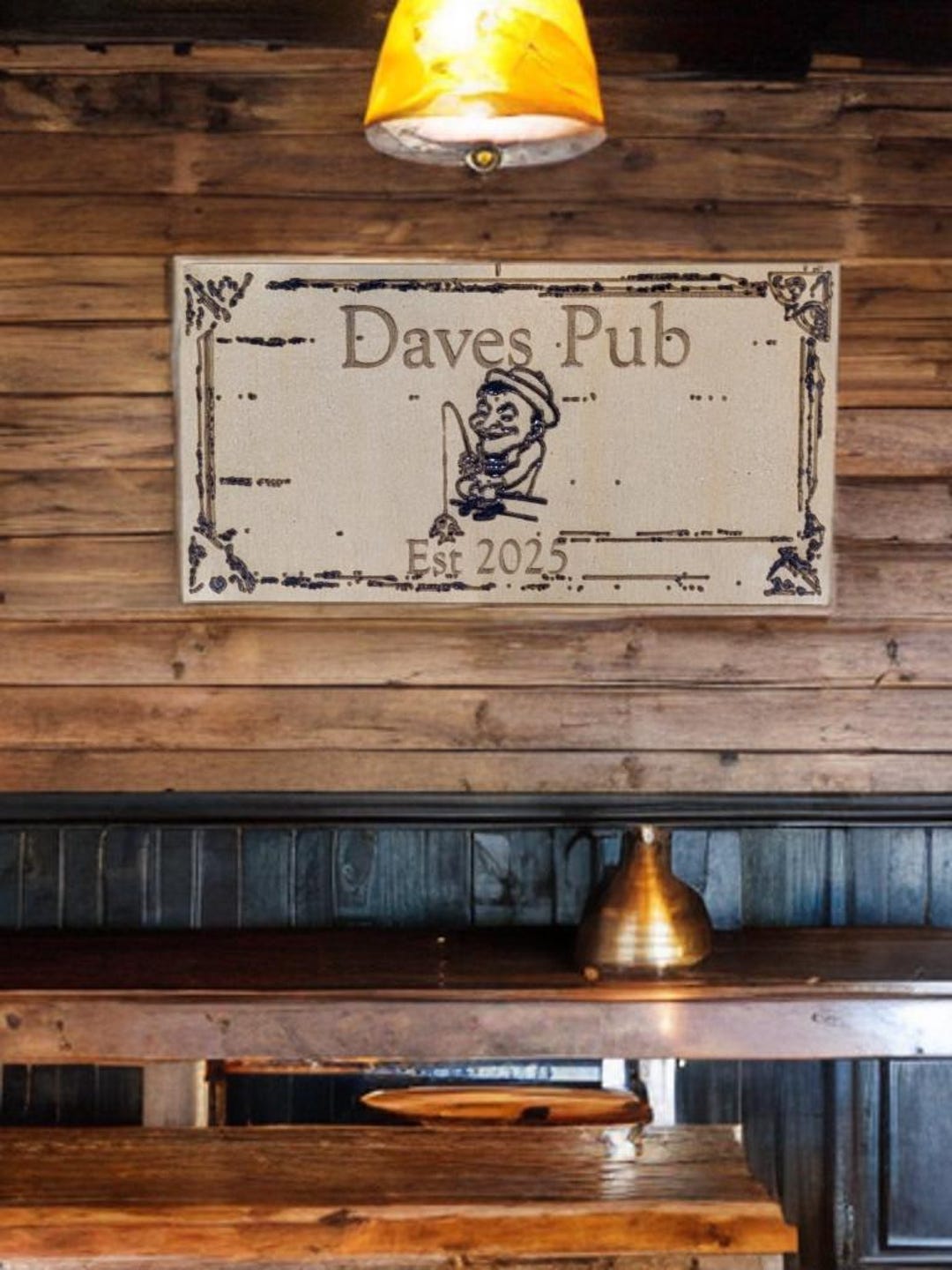 Personalised Man Fishing Pub Sign, Custom Home Bar Sign, Engraved ...