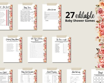 Roses Baby Shower Games Bundle, Baby in Bloom Baby Shower Games, Editable Printable Baby Shower Game Pack Template