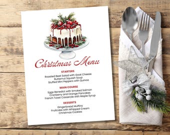 Christmas Menu Card Template, Christmas Menu Printable, Christmas Menu, Instant Download, Canva Template