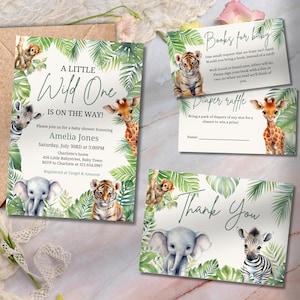 Safari Baby Shower Invitation, Jungle Baby Shower Invitation Bundle, Editable Canva Template