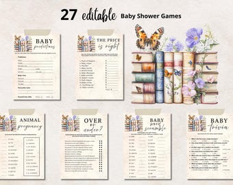 A New Chapter Begins Baby Shower Games Bundle, Storybook Theme Baby Shower Game, Editable Printable Baby Shower Game Pack Canva Template