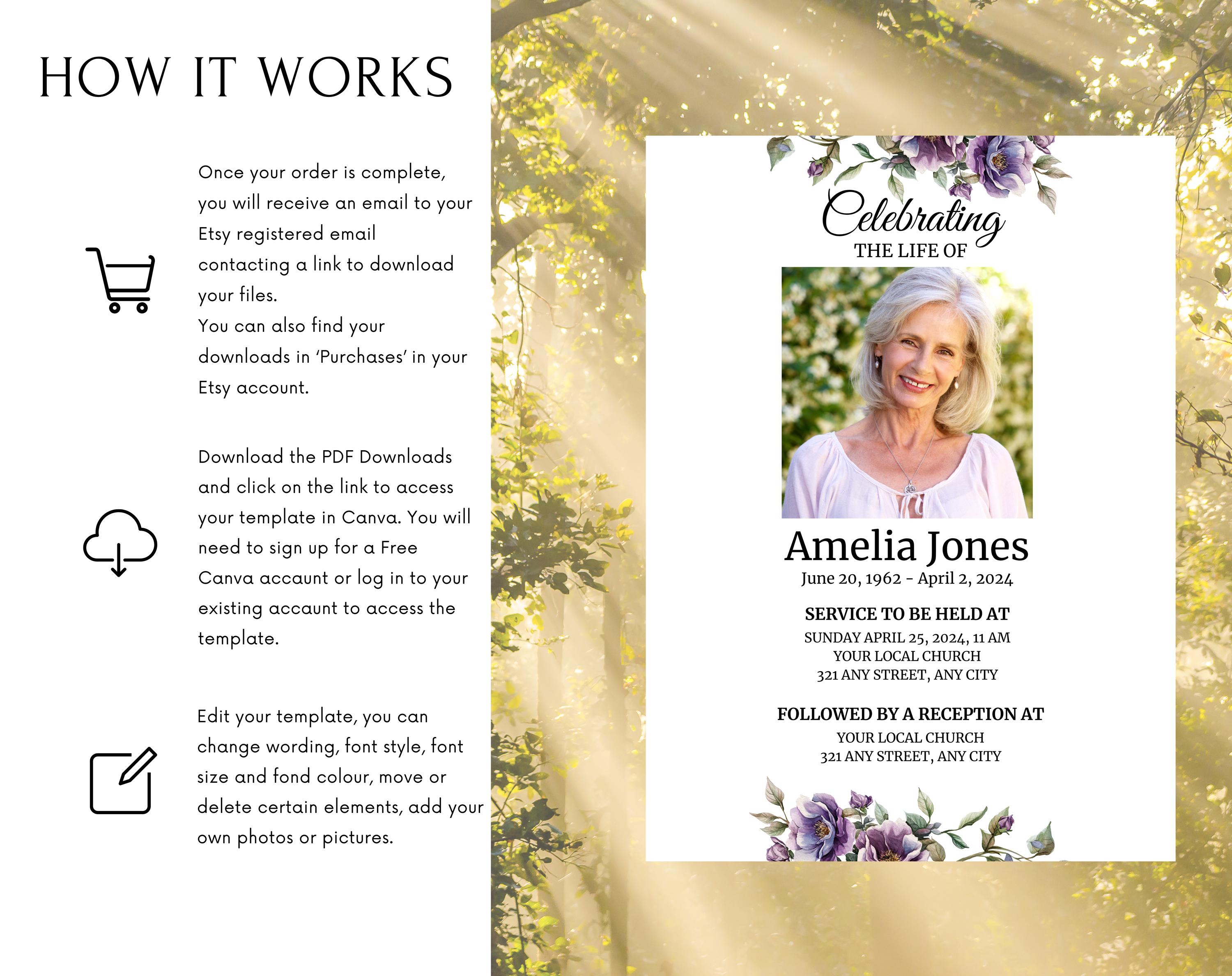 Editable Celebration of Life Invitation, Floral Funeral Invitation ...