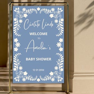 Placa de boas-vindas para chá de bebê Cielito Lindo, Placa de boas-vindas para chá de bebê com tema mexicano, Papel Picado Babyshower, Tema Talavera Canva Template