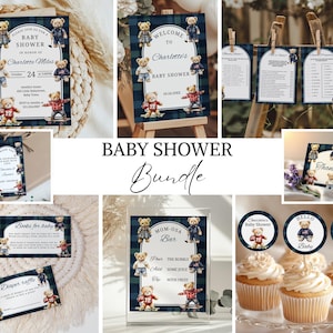 Ralph Lauren Theme Baby Shower Bundle, Classic Plaid Tartan Baby Shower Invitation, Equestrian Polo Games, Editable Canva Template PM012B